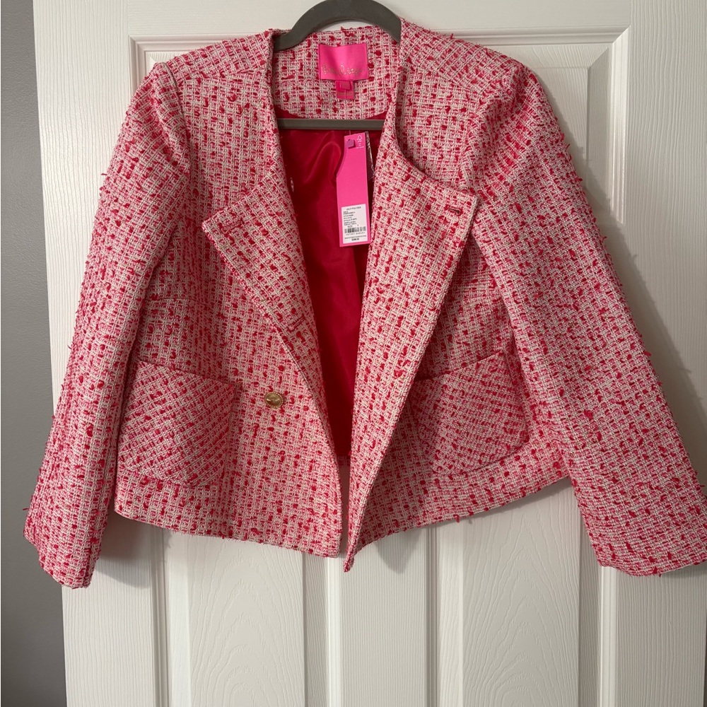 Lilly Pulitzer Vibrant Pink and Cream Tweed Blazer